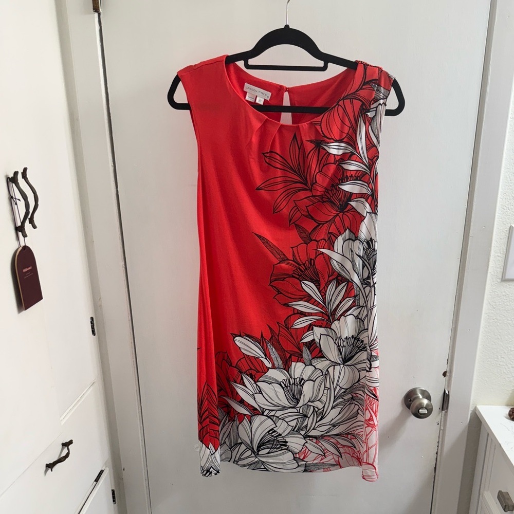 London Times Red/coral- Black Floral Mini Dress size 10